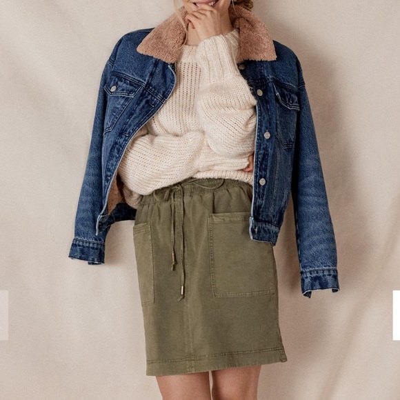 Anthro By Anthropologie Khaki Army Green Arely Utility Mini Skirt Pull On Size M - Picture 1 of 8